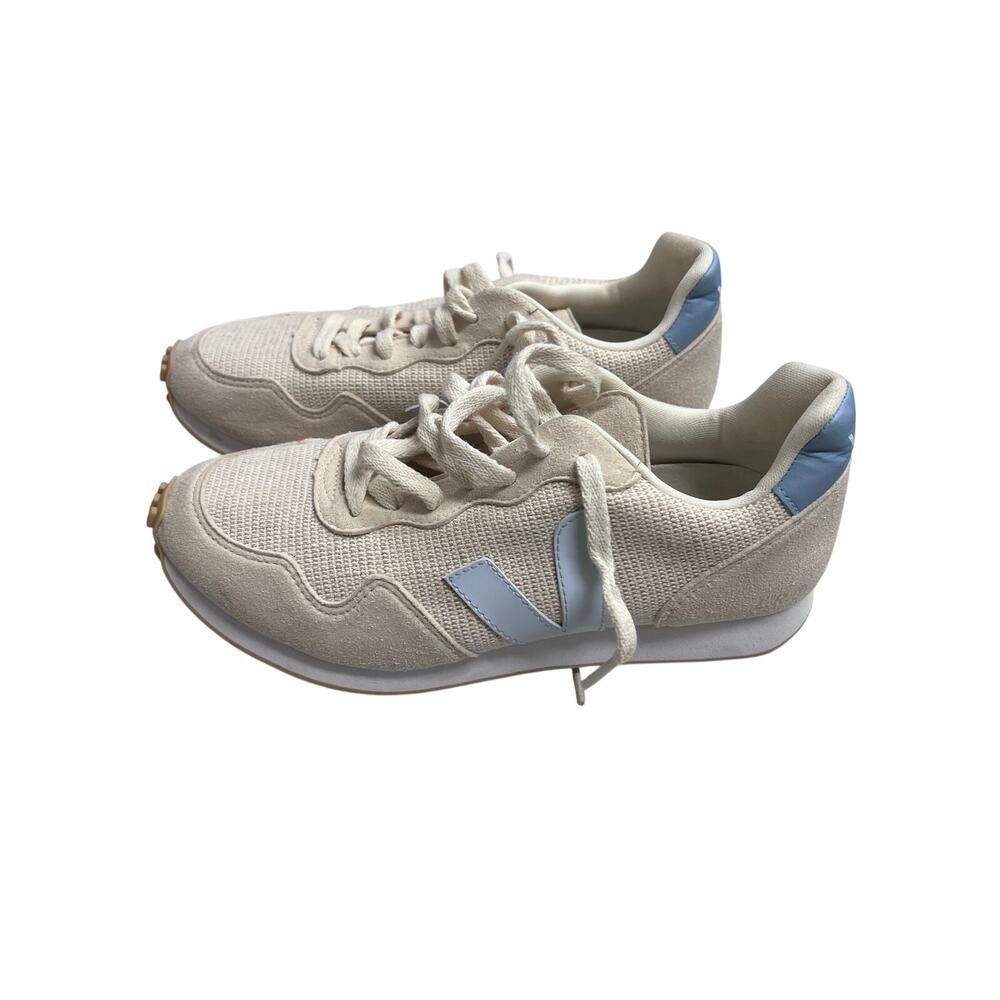 VEJA Rio Branco Womens 8 Cream Canvas Suede Sneakers Blue V Retro Shoes